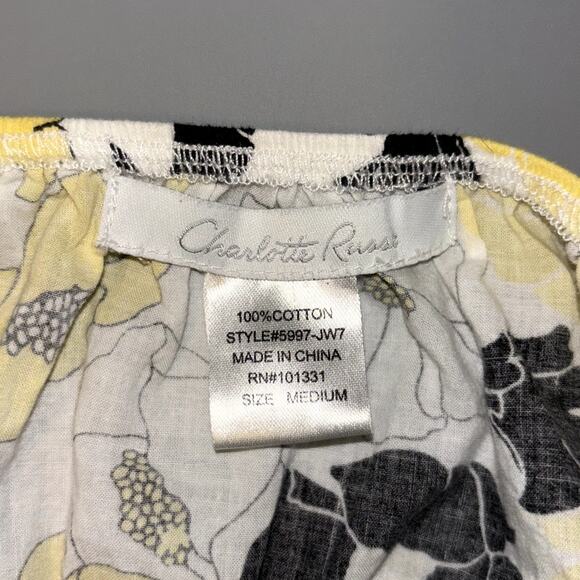 Vintage Charlotte Russe Floral Tie Front Tank Top Yellow Black Size Medium - Picture 3 of 3